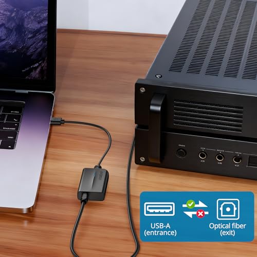 AUTOUTLET USB to Optical Audio Adapter, 96kHz USB A to SPDIF Optical Audio Adapter, Plug and Play, 2M Cable for PC, Laptop, Mac to Soundbar, DAC, Home Theater