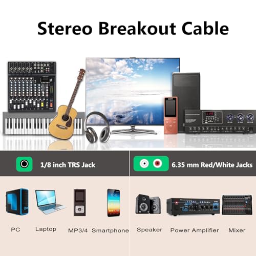 1/8 inch to 1/4 inch Stereo Cable, 3.5mm TRS Female to Dual 6.35mm 1/4 TS Mono Y Splitter Audio Cord Adapter, 1FT (2 Pack) - color: Black 3.5mm TRS Female to Dual 1/4" TS 1 Foot (2 Pack)