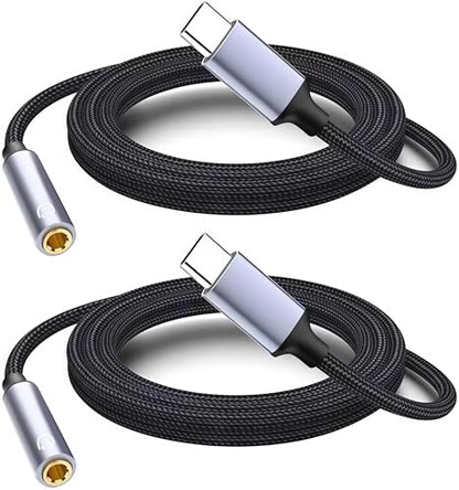 2 Pack 1M USB C to Headphone Jack Adapter,USBC to 3.5mm Headphone Cable | USBC to 3.5mm Audio Cable,Compatible with Phone 17 Pro Max/16/15,Samsung Galaxy S25 Ultra/S24/S23,Pixel,iPad Pro