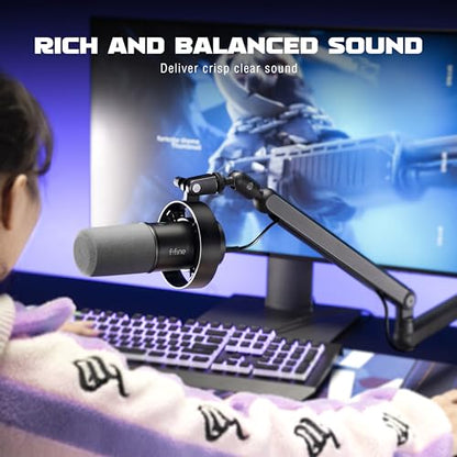 FIFINE Dynamic Microphone and Low Profile Arm Stand Set, XLR/USB Podcast Recording PC Mic for Vocal Streaming Bundle with Metal Boom Arm, Mute Button, Headphones Jack for Gaming Studio (K688+BM88)