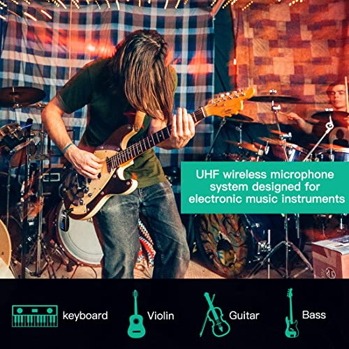 Wireless Guitar System, UHF 15 Channels Rechargeable Transmitter Receiver | 164ft Range, with LED Screen, Audio Transmission Systems for Bass, Ideal for Musical Instruments Instruction and Performance - color: U12DX-BK