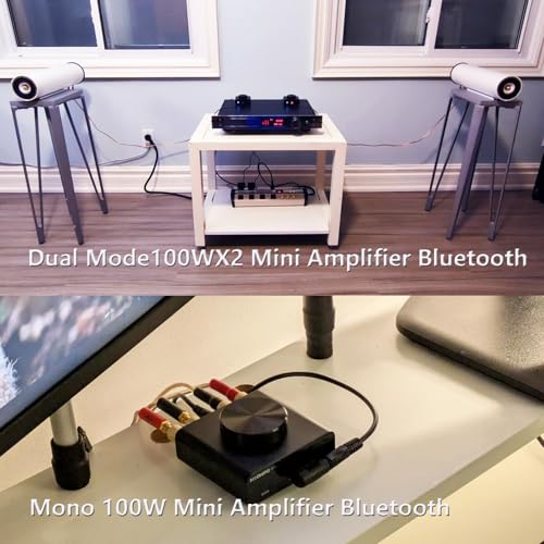 Mini Bluetooth Amplifier for Speakers, Stereo (50WX2)/Mono (100W)/Dual Mode (100WX2) Audio Amp, AUX and Bluetooth Inputs up to 20m, Bass Amplifiers for Passive Loudspeakers/Bass Shakers