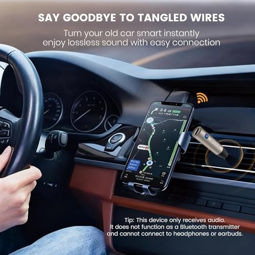 MaedHawk Bluetooth 5.4 Aux Receiver for Car | Turns AUX Car Stereos, Speakers, and Wired Headphones into Bluetooth Audio Receivers, Not a transmitter. - color: Silver