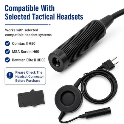 U94 PTT Cable Adapter for Midland 2-Pin Radios, Push-to-Talk Adapter Cable Compatible with Selected Tactical Headsets, for Midland GXT LXT X-Talker Radios
