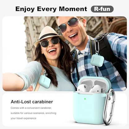 R-fun for AirPods 2nd/1st Case Silicone Cover, Turquoise | Compatible with Apple AirPods 2nd/1st (2019/2016) Generation with Keychain & Cleaner Kit, Wireless Charging Compatible - color: E1-Turquoise