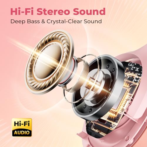 Active Noise Cancelling Headphones, Upgraded Wireless Bluetooth Headphones Over Ear with ENC Mic, HiFi Stereo Deep Bass, Noise Canceling Headphones Lightweight, BT 5.4, for Travel/Office/Home, Pcs - color: Pink