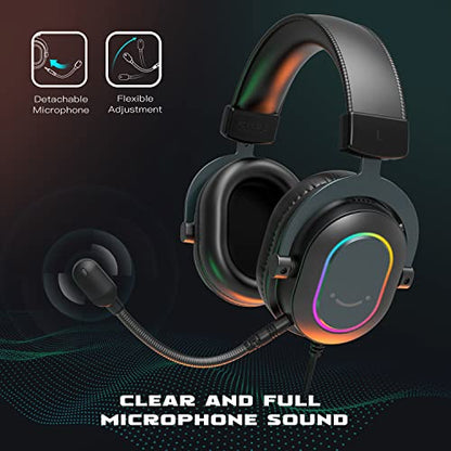 FIFINE Studio Condenser Microphone USB PC Recording Microphone for Voice-Over, Podcast, Vocal - 7.1 Surround Sound RGB Headset for Laptop (T669+H6)