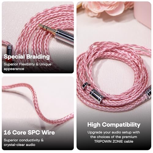Linsoul Tripowin Zonie 16 Core SilverPlated IEM Cable, Recessed 2pin, 3.5mm - color: Pink
