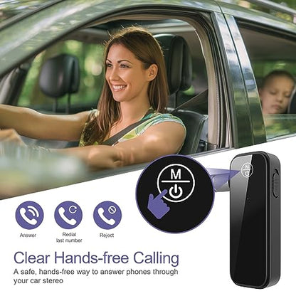 Bluetooth AUX Adapter for Car, Bluetooth 5.3 Receiver & Transmitter for Old Car/Home Stereo/TV, Wireless Audio Adapter with Hands-Free Calling, USB-C Rechargeable, 3.5mm AUX