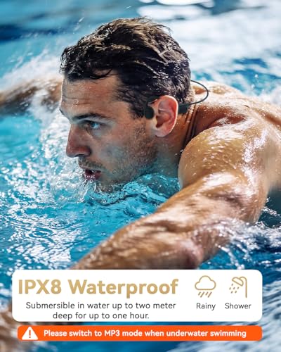 ANSTEN Swimming Headphones Bluetooth 6.0 Bone Conduction Headphones IPX8 | Earbuds with MP3 Mode 8GB Memory Open Ear Earphones, Underwater Headphones for Swimming Running Surfing Cycling