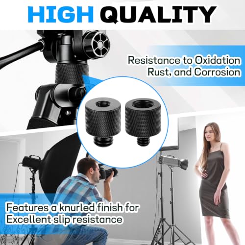 2 Pack 1/4 to 3/8 & 3/8 to 1/4 Camera Tripod Screw Adapter, Male to Female Thread Converter for Tripod Mount Light Stand Microphone Stand Monitor – Black - color: Black