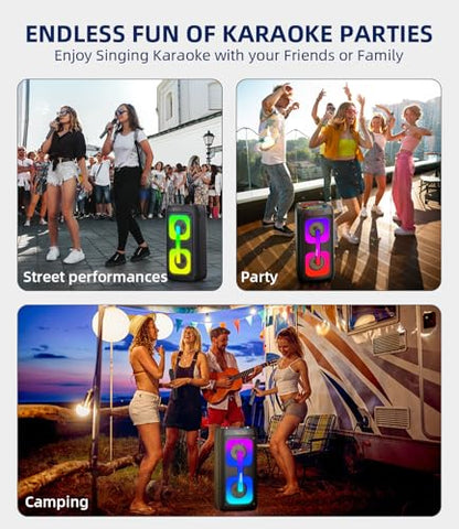 Karaoke Machine Portable Outdoor Speaker with 2 Wireless Microphones