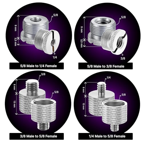 IXTECH Mic Stand Adapter Set 8 pieces Metal Microphone Stand Screw Thread Adapter 5/8 Female to 3/8 Male 3/8 Female to 5/8 Male 5/8 Female to 1/4 Male 1/4 Female to 5/8 Male Tripod Adapter ADP03 Slvr - color: ADAPTER SILVER