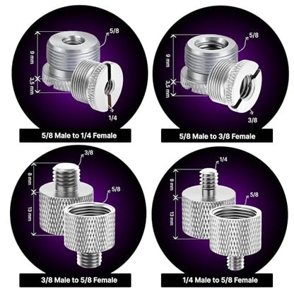 IXTECH Mic Stand Adapter Set 8 pieces Metal Microphone Stand Screw Thread Adapter 5/8 Female to 3/8 Male 3/8 Female to 5/8 Male 5/8 Female to 1/4 Male 1/4 Female to 5/8 Male Tripod Adapter ADP03 Slvr - color: ADAPTER SILVER