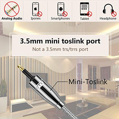 Optical Audio Cable, EMK Toslink Optical to Mini Toslink Optical Cable with Braided Jacket for Home Theater, Sound Bar, TV, PS4, Xbox, PlayStation(6.6ft/2m) - size: 6.6ft/2m