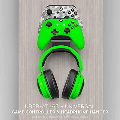 BRAINWAVZ The UberAtlas Dual Game Controller & Headphone Stand Wall Mount Holder for Xbox ONE, Series X, PS5, PS4, PS3, Switch, STEELSERIES Gamepad & More, Stay Organized No Screws (Two Pack) - color: Black - 2 Pack
