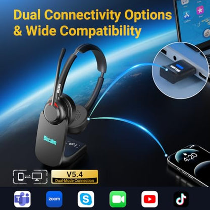 Wireless Headset with Mic, Noise Cancelling for WFH Office Zoom Teams Calls