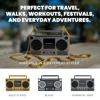 Bumpboxx MicroBoom Wearable Bluetooth Speaker, Gunmetal Grey, 24" Chain | Gunmetal grey wearable speaker with a 24-inch chain and rechargeable lithium-ion battery. - color: Grey