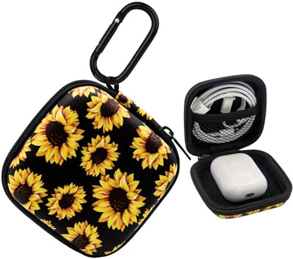 Earbud Case,Headphone Organizer Earbud Storage Bag, Hard EVA Shockproof Cover Carrying Case with Carabiner Clip Compatible with AirPods 5 4 AirPods Pro 2nd /3/2/1 Bose Galaxy (Sunflower) - color: Sunflower