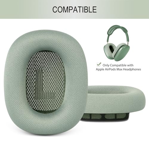 GEVO Upgraded Ear Cushions Replacement Earpads for AirPods Max 1 & 2 Headphones, Mesh Fabric Ear Pads Ear Covers Cups with Memory Foam and Magnet for AirPods Max 1 & 2 (Green) - color: Green