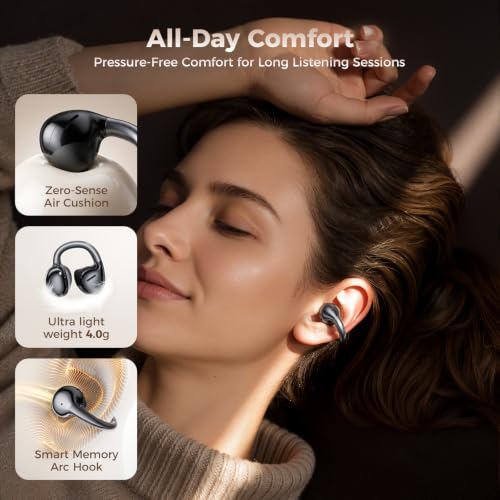 SUPERONE Open Ear Clip-On Earbuds with Air Cushion & Digital LED Display | Earbuds Wireless Bluetooth 6.0, 42H Playtime Clip On Headphones, IPX5 Sweatproof Clip On Earbuds for Running Cycling Workout