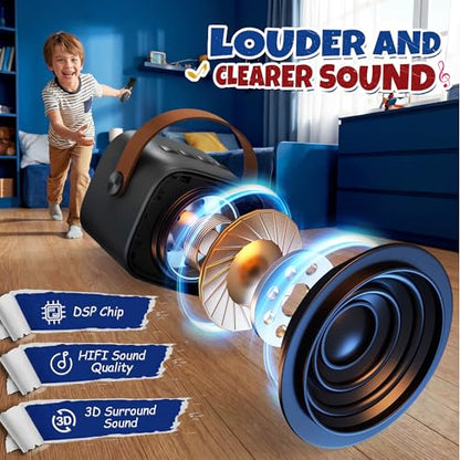 YLL Mini Karaoke Machine for Kids Adults, Birthday Gifts for Boys 3, 4, 5, 6, 7, 8, 9+ Years Old, Portable Bluetooth Speaker with 2 Rechargeable Wireless Microphones Family Home Party (Black) - color: Black