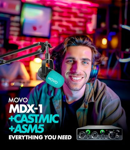 Movo Podcast Equipment Bundle for 2 with USB Audio Interface and 2 CastMic Dynamic Podcast Microphone Bundle with Mic Boom Arms for Podcasting, Streaming, and Musicians - Podcast Kit for Computers - style: with Boom Arms