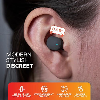 Mini Invisible Wireless Earbuds, Bluetooth 5.3, Mic & Charging Case, Black | 12-HR Playtime, Touch Control, Sweat & Splash Resistant, Works with Siri, Alexa & Google, Compatible with iPhone & Android - color: A-Black