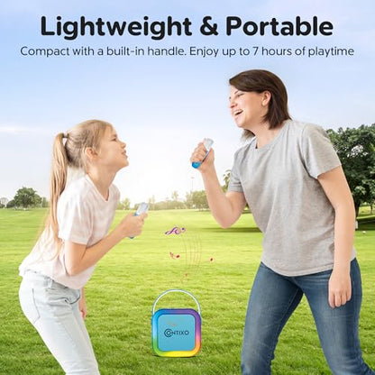 Contixo KS1 Mini Karaoke Machine for Kids with 2 Wireless Microphones, Blue | Portable Bluetooth Speaker, 2 Wireless Microphones, Dynamic Lights, Home Party Entertainment Toy - color: Blue