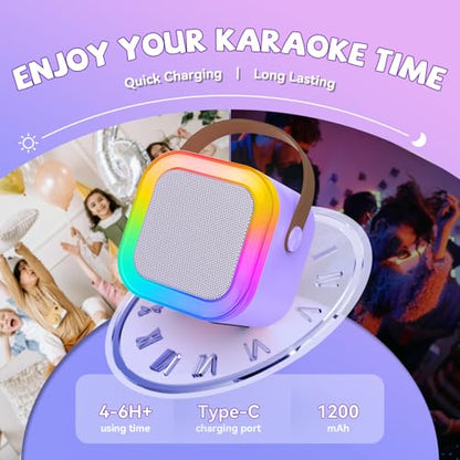 CscyyAmz Mini Karaoke Machine for Kids Girls Boys - Birthday Gifts for Ages 4 5 6 7 8+ Year Old - Portable Bluetooth Speaker with 2 Wireless Microphone - Kids' Instrument Accessories - Purple - style: Purple