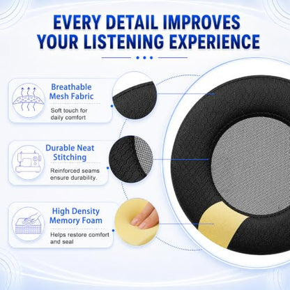Replacement Ear Pads for AKG K701, K702, Q701, Q702, K601, K612, K712 Headphones, Soft Mesh Fabric Earpads Cushions with Memory Foam, 1 Pair-Black - color: Black