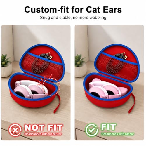 PAIYULE Kids Headphone Case for Riw,Box CT-7S/CT-7, for iClever IC-HS01 | Headphone case for kids, hard EVA shell, mesh pocket, fits cat-ear over-ear models, red, school and travel, box only, Red - color: Red