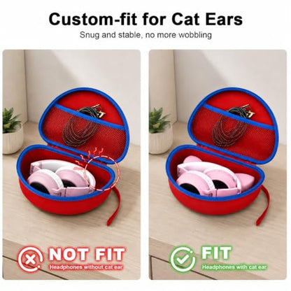 PAIYULE Kids Headphone Case for Riw,Box CT-7S/CT-7, for iClever IC-HS01 | Headphone case for kids, hard EVA shell, mesh pocket, fits cat-ear over-ear models, red, school and travel, box only, Red - color: Red