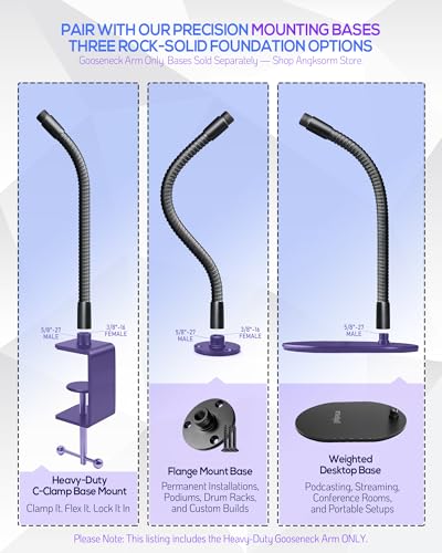 19-Inch Flexible Microphone Gooseneck KN58, 5/8-27 Mic Stand Arm | Long heavy-duty flexible extension tubes arm, 5/8-27 male female threads, for extended mic reach on stands, podiums, desks - size: 19-INCH