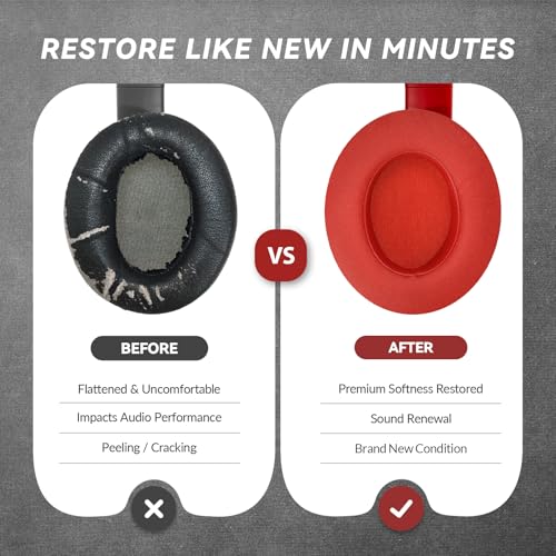 Aurivor Studio 3 Replacement Ear Pads for Beats Studio 3/2 Headphones, Cushions Earpads with Premium Protein Leather, Softer Memory Foam, Stronger Adhesive (Red) - color: Red