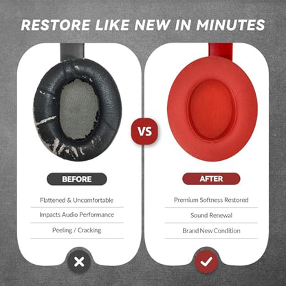 Aurivor Studio 3 Replacement Ear Pads for Beats Studio 3/2 Headphones, Cushions Earpads with Premium Protein Leather, Softer Memory Foam, Stronger Adhesive (Red) - color: Red