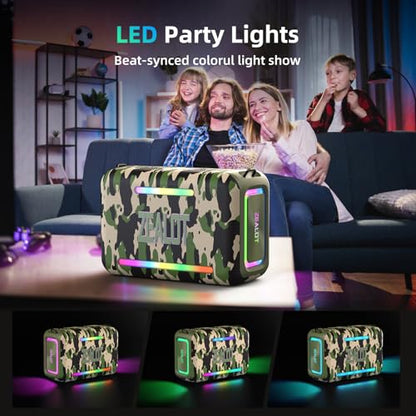 ZEALOT 120W RMS/150W Peak Bluetooth Speaker, Portable Wireless Speakers IPX6 Waterproof Bluetooth Subwoofer Speaker with LED Light, 40H Playtime, Custom EQ, Stereo TWS Pairing for Outdoor, Party-Camo - color: Camouflage
