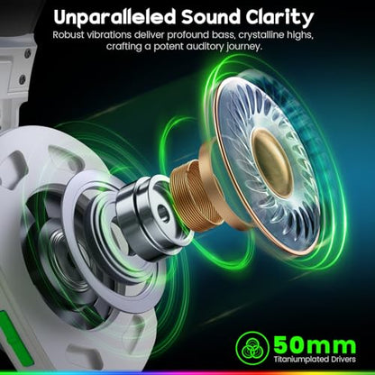 WESEARY Wireless Gaming Headset for PC, PS5, PS4, Switch, Mac, 2.4GHz Wireless Gaming Headphones with ENC Noise Canceling Microphone, Bluetooth 5.4, Cool Lighting, 50H Battery, 50mm Drivers