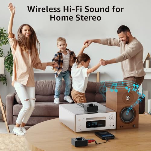 1Mii Wireless Audio Transmitter Receiver Set (1 TX + 1 RX) for TV | Wireless Audio Adapter with RCA/AUX out, 25ms Low Latency 262ft Long Range, for TV/Soundbar/Powered Speakers/Amplifier