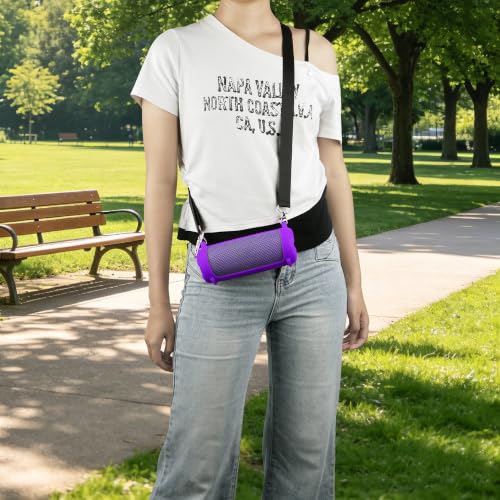 Geekria Silicone Cover for JBL Flip 7 with Adjustable Shoulder Strap - color: Purple