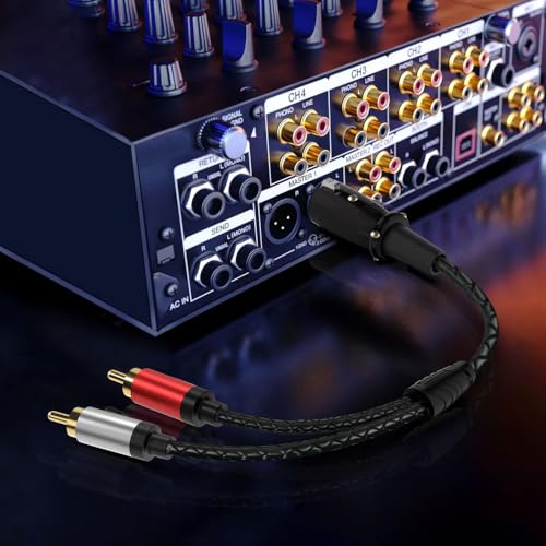 XLR to Dual RCA HiFi Audio Cable 9.8ft, Right Angle XLR 3 Pin Male Microphone to 2 Phono RCA Male Plug Adapter Connector Y Splitter Patch Cable - size: 9.8ft