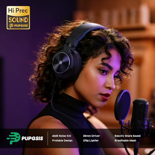 PUPGSIS Wired Studio Monitor Headphones+XLR/USB Podcast Dynamic Microphone