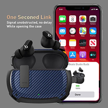 Compatible with Beats Studio Buds/Buds+ Case Cover 2021/2023, [Secure Lock] Cool Beats Studio Buds Plus Protective Shell Men Women with Keychain for New Beats Studio Ear Buds Case - Blue[CASE ONLY] - color: Black/Blue - 1