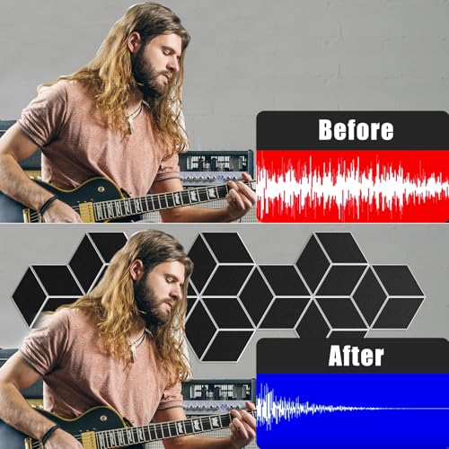 12-Pack Self-Adhesive Acoustic Panels 12" x 10" x 0.4" High-Density, Flame-Resistant Soundproof Foam. Absorbs Noise and Eliminates Echoes, Hexagonal 3D Design(BlackFace) - color: WhiteBase + BlackFace, size: Y-Cut Hexagon 12 Pack