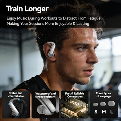 Sport Earbuds with Ear Hook 66hrs Playtime with LED Display Case, Wireless Bluetooth 6.0, Sports Over The Ear Earbuds, IPX4 Gym Workout Running Headphones, Deep Bass & Stereo Sound. - color: Gary