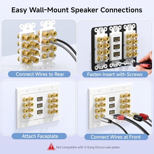 Cable Matters Triple Gang 7.2 Speaker Wall Plate with HDMI, White | HDMI Pass-through, Gold-Plated Binding Posts, Banana Plug Compatible, for Home Theater Wiring - style: 7.2-Speaker w/ HDMI