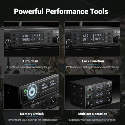 Phenyx Pro Wireless Microphone System, Dual Channel 100 UHF Metal Receiver, 328ft Range Auto Scan, Cordless Handheld & Bodypack & Lapel Mic Combo for Karaoke Church Speech PTU-71-1H1B | Quick IR Sync, Lapel Mic, 2 x 100 Frequencies, 328 ft Range, Karaoke,
