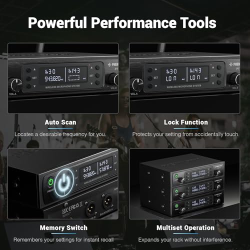 Phenyx Pro Dual UHF Auto Scan Headset/Lapel Wireless Microphones PTU-71-2B | 2 Bodypacks, 2 x 100 Frequencies, Hands-Free Speaking, Live Vocals, Worship Services, DJ Sets