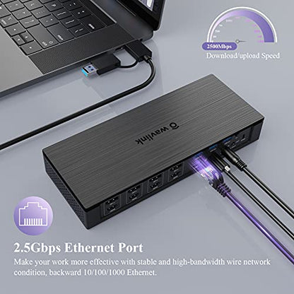 WAVLINK USB-C Quad 4K Docking Station with 100W PD Displaylink Dock | Thunderbolt 4/3, Macbook Neo, Mac/ Windows/Chrome, 4 HDMI, 4 DisplayPort, 2.5G Ethernet, USB, SD/TF Slot,Audio