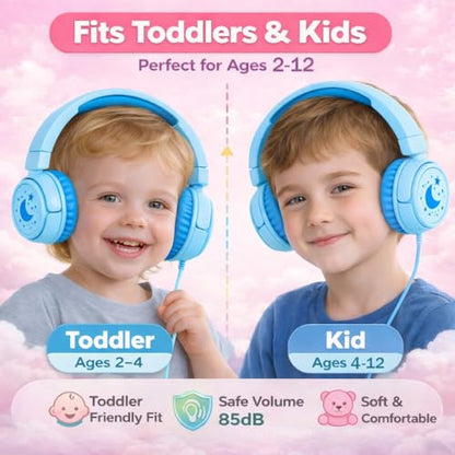 K6 Kids Headphones for Toddler Boys Girls Ages 2-12,On-Ear for School - color: Cyan